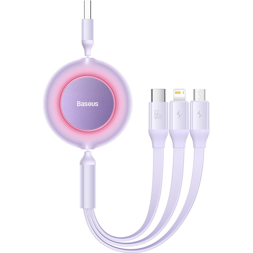 Kabel Baseus Bright Mirror 2 USB-A für Lightning / USB-C / MicroUSB 1,1 m, 66 W, Violet