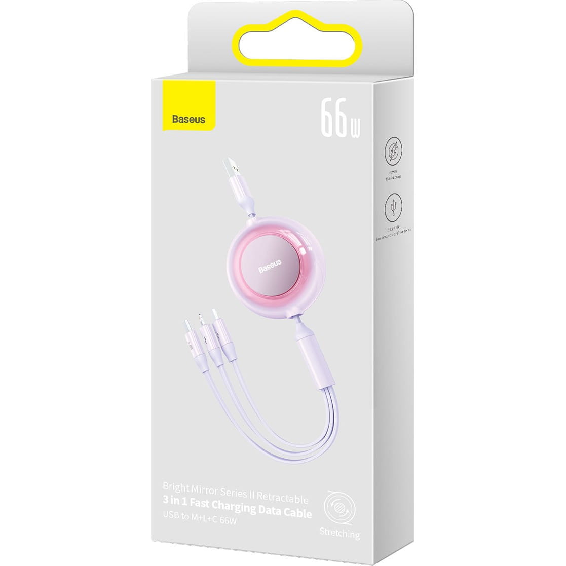 Kabel Baseus Bright Mirror 2 USB-A für Lightning / USB-C / MicroUSB 1,1 m, 66 W, Violet