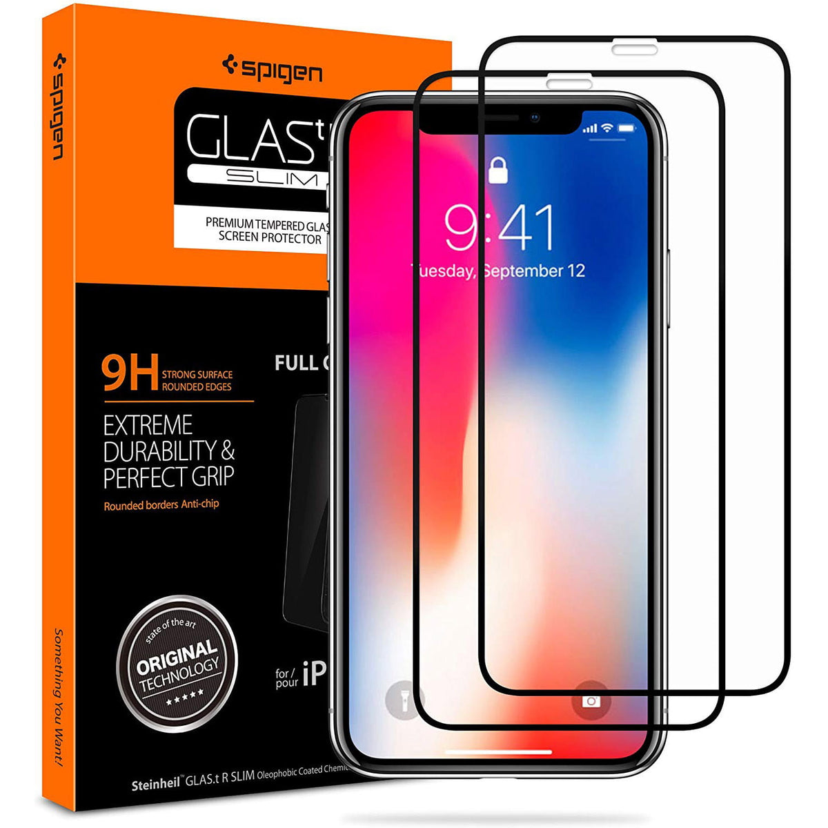 Glas für die Schutzhülle Spigen Glas.tR Slim FC 2-Pack iPhone 11 Pro/Xs/X schwarzer Rahmen