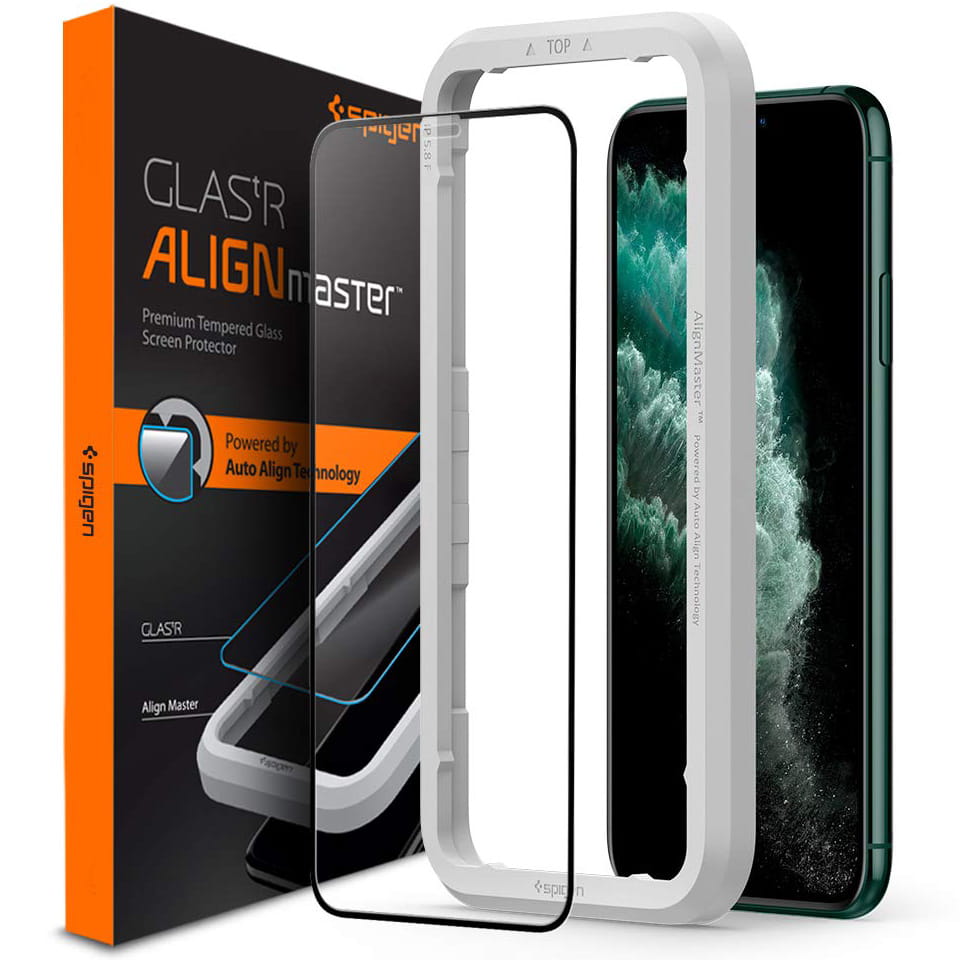 Glas für die Schutzhülle Spigen Glas.tR Slim FC AM iPhone 11 Pro Max/ Xs Max schwarzer Rahmen