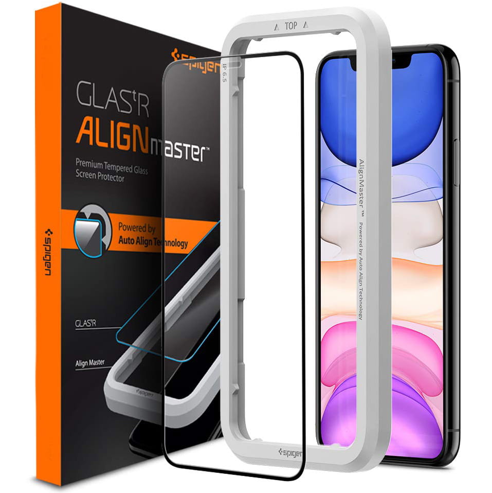 Glas für die Schutzhülle Spigen Glas.tR Slim FC AM iPhone 11/Xr schwarzer Rahmen