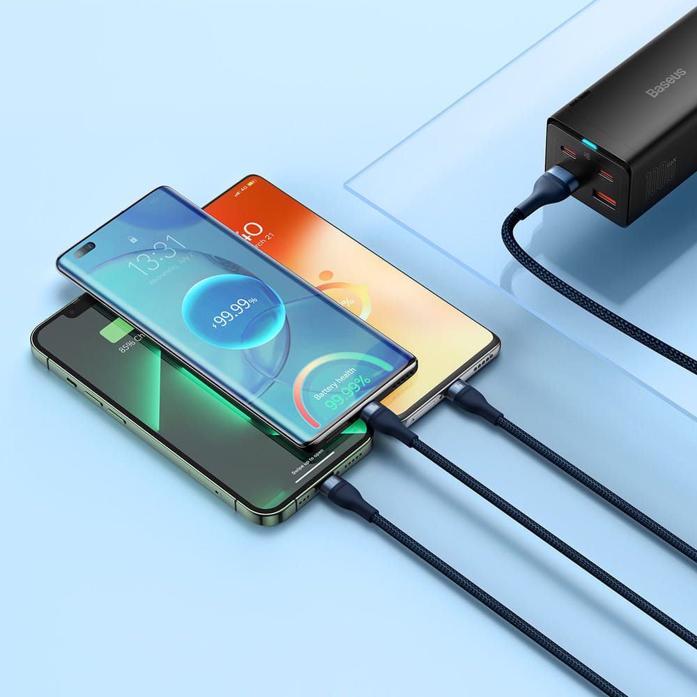 Kabel Baseus Flash Series II 3in1 USB-A für USB-C/ Lighning/ MicroUSB, 1,2M, 100 W, Schwarz