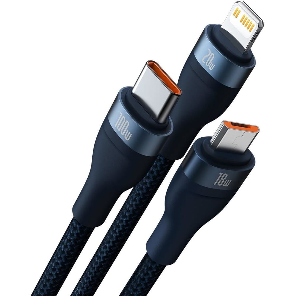 Kabel 3in1 USB-C / USB-A zu USB-C / Lighning / MicroUSB, Baseus Flash Series II, Dunkelblau