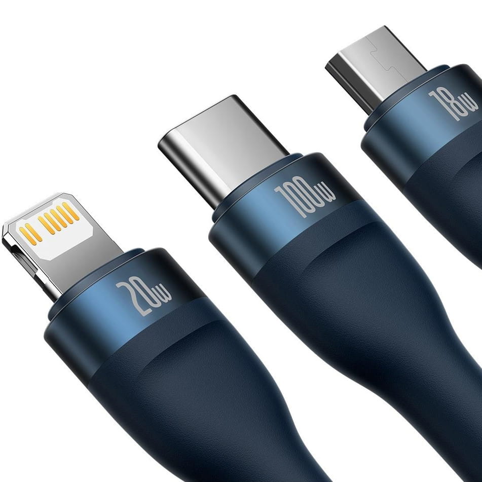 Kabel 3in1 USB-C / USB-A zu USB-C / Lighning / MicroUSB, Baseus Flash Series II, Dunkelblau