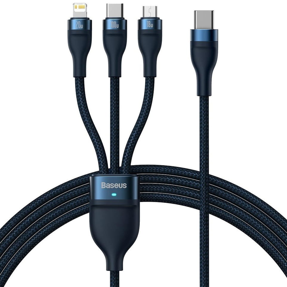 Kabel Baseus Flash Series II 3in1 USB-C für USB-C/ Lighning/ MicroUSB, dunkelblau