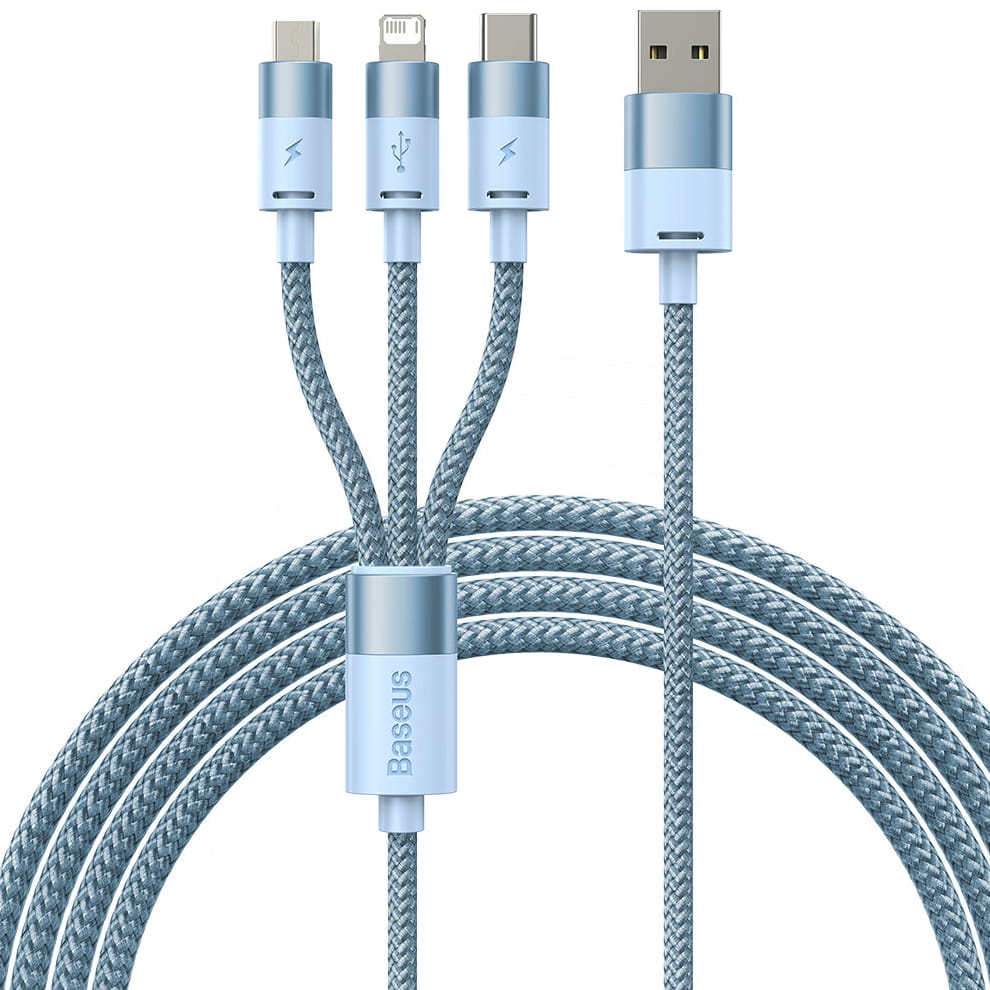 Kabel Baseus StarSpeed 3in1 USB-A für USB-C / Lightning / MicroUSB 3.5A, 1,2m, Blau
