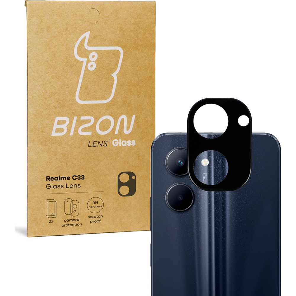 Gehärtetes Glas für die Kamera Bizon Glass Silk Lens für Realme C33, 2 Stück
