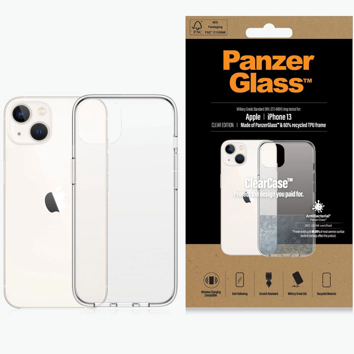 Antibakterielle Schutzhülle PanzerGlass ClearCase für iPhone 13, transparent