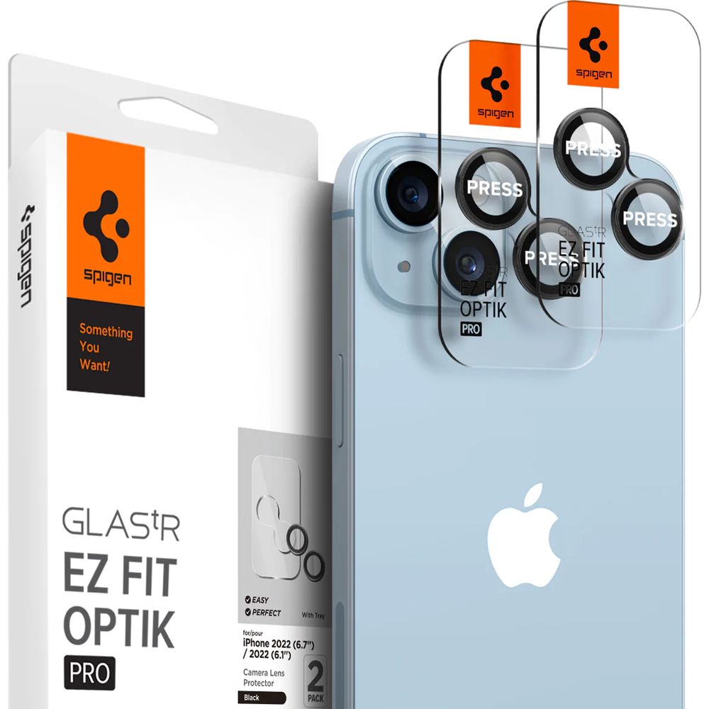 Glas für die Kamera Spigen Glas.tR Ez Fit Optik Pro 2-Pack für iPhone 15 / 15 Plus / 14 / 14 Plus, Schwarz