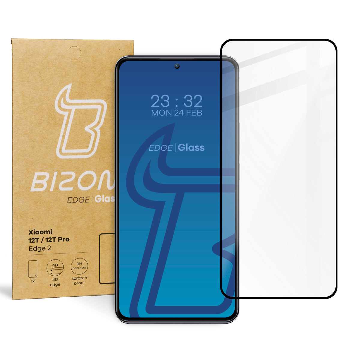 Gehärtetes Glas Bizon Glass Edge für Xiaomi 12T / 12T Pro, schwarz