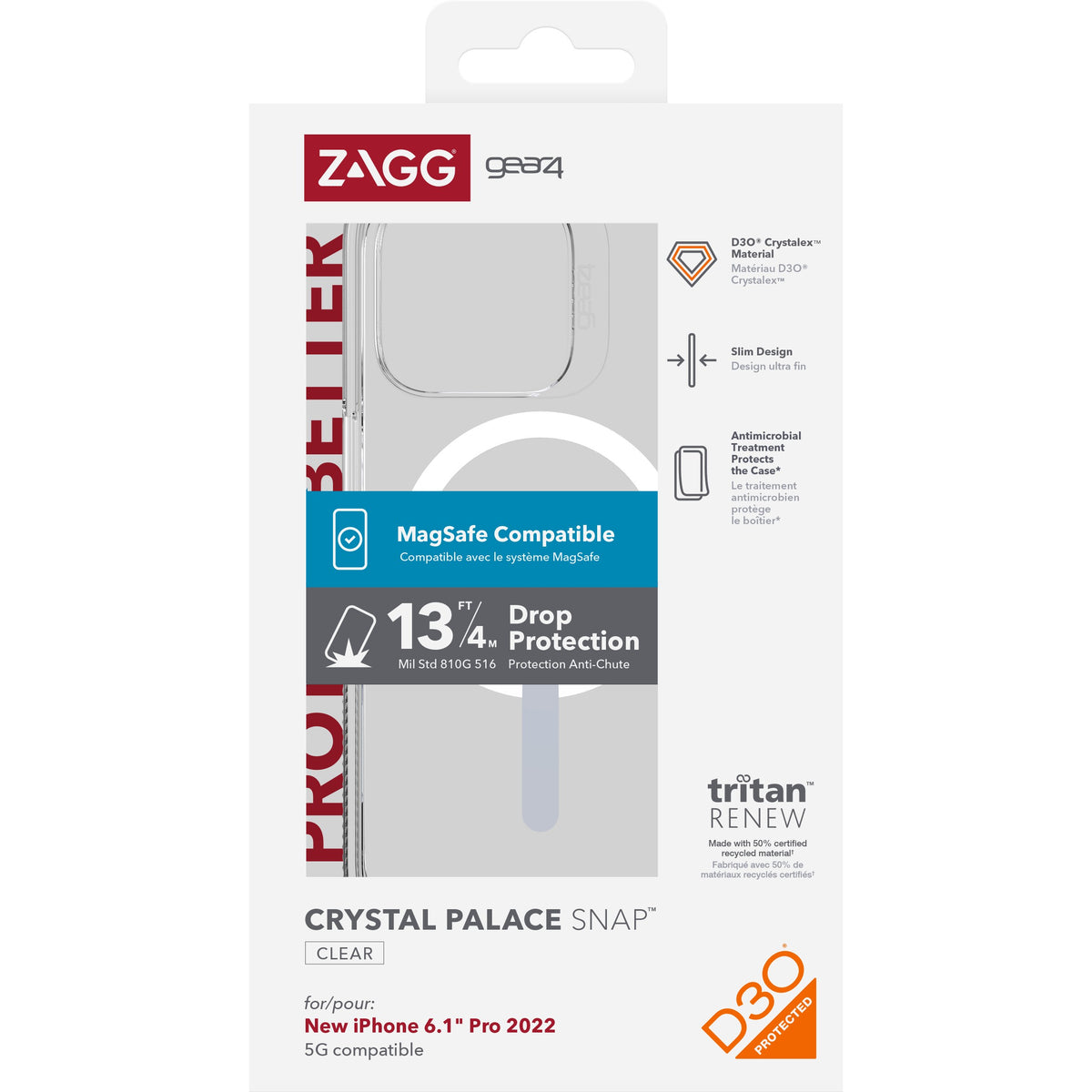 Schutzhülle Zagg Gear4 Crystal Palace Snap für iPhone 14 Pro, transparent