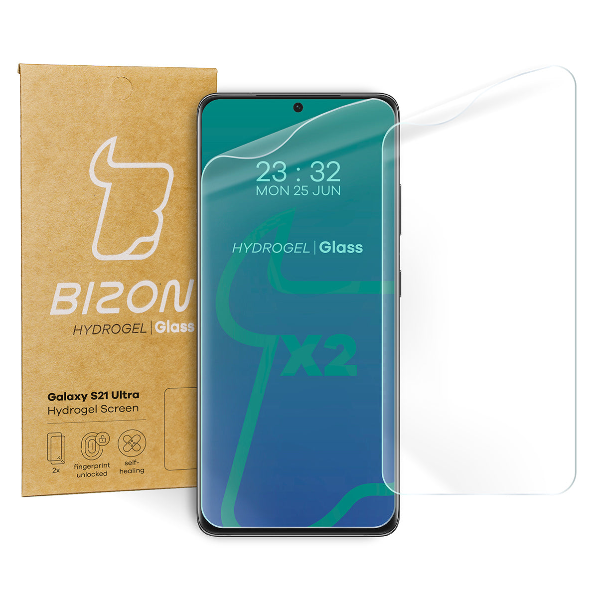 Hydrogel Folie für den Bildschirm Bizon Film Hydrogel Front Duo für Galaxy S21 Ultra, 2 Stück