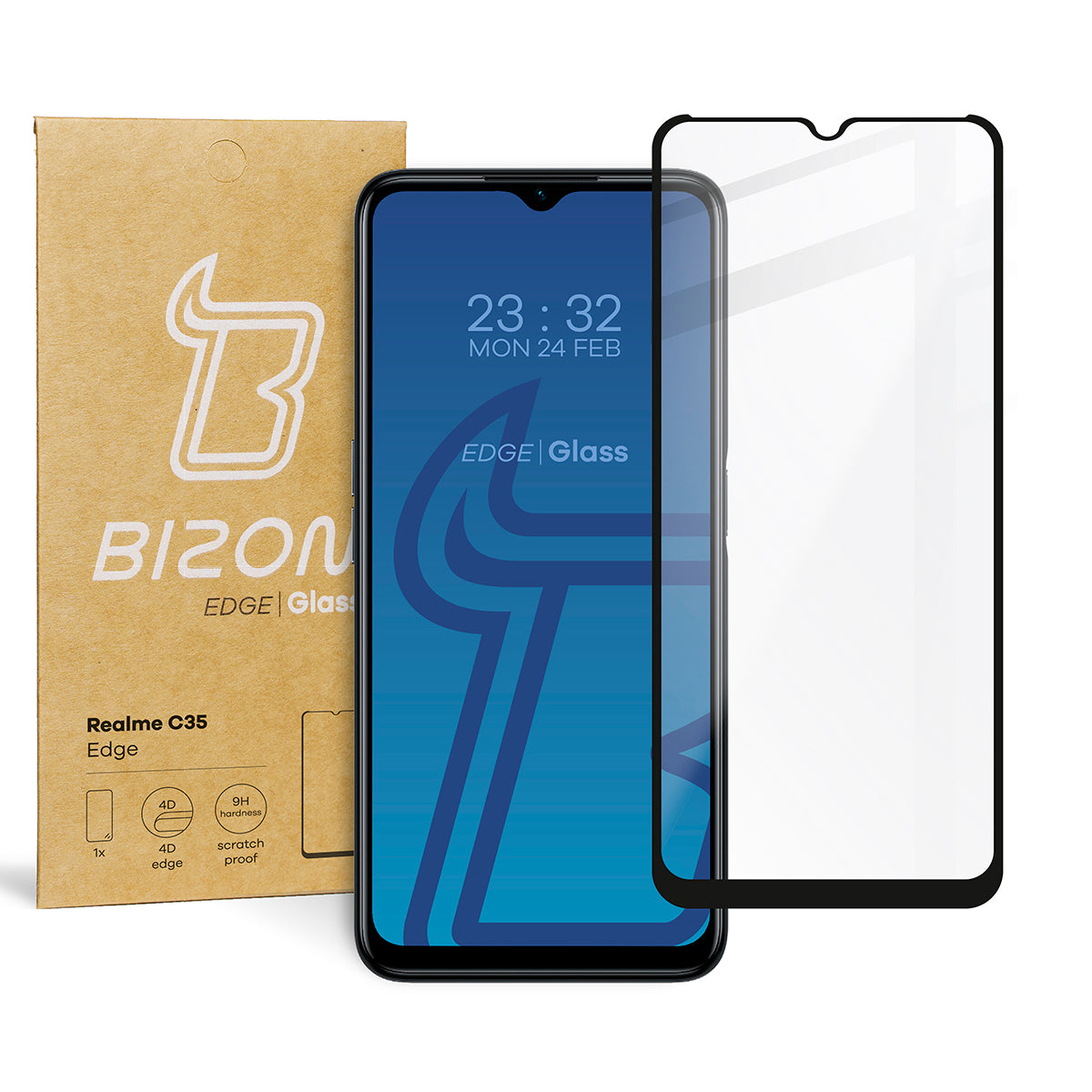 Gehärtetes Glas Bizon Glass Edge für Realme C35, Schwarz