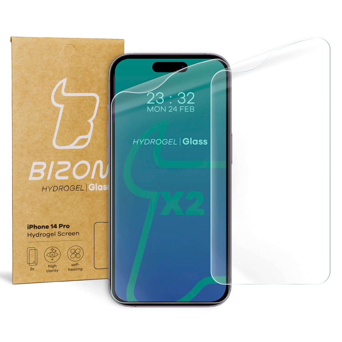 Hydrogel Folie für den Bildschirm Bizon Film Hydrogel Front Duo für iPhone 14 Pro, 2 Stück