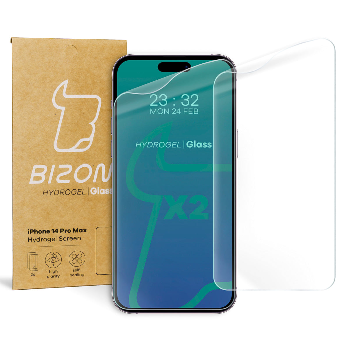 Hydrogel Folie für den Bildschirm Bizon Film Hydrogel Front Duo für iPhone 14 Pro Max, 2 Stück