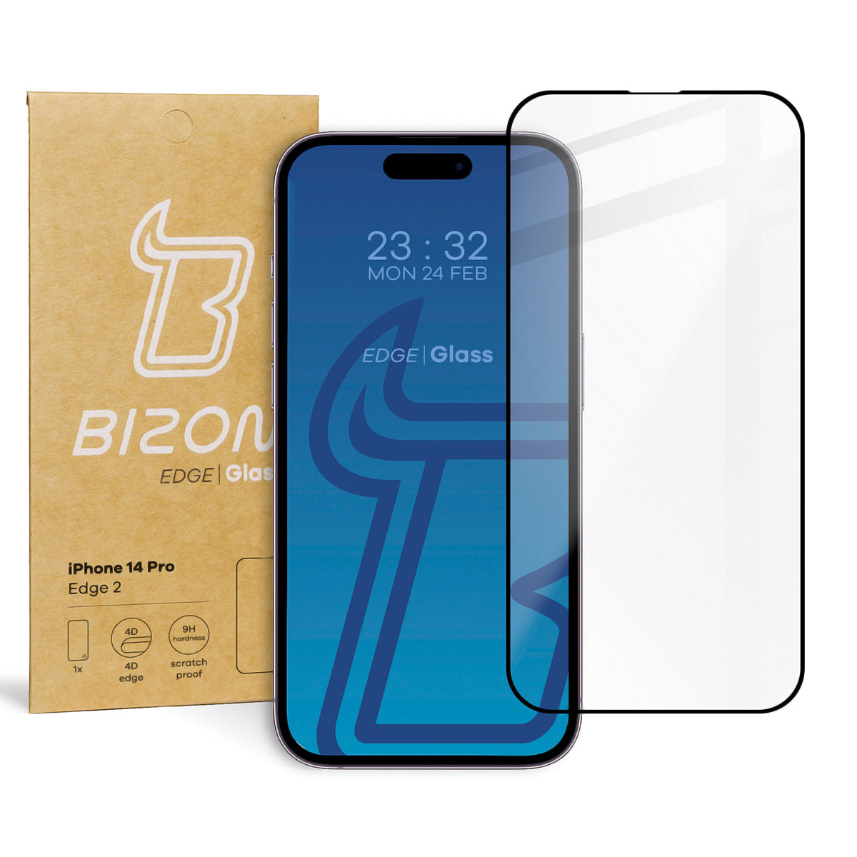 Gehärtetes Glas Bizon Glass Edge für iPhone 14 Pro, schwarz