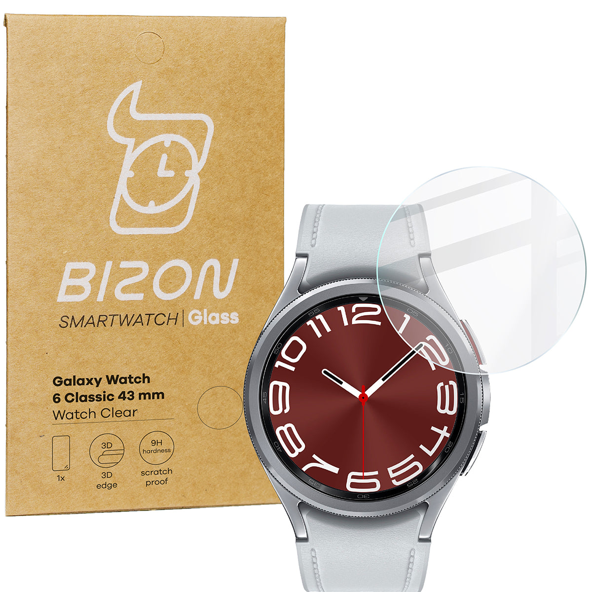 Gehärtetes Glas Bizon Glass Watch Clear, Galaxy Watch 6 Classic 43 mm