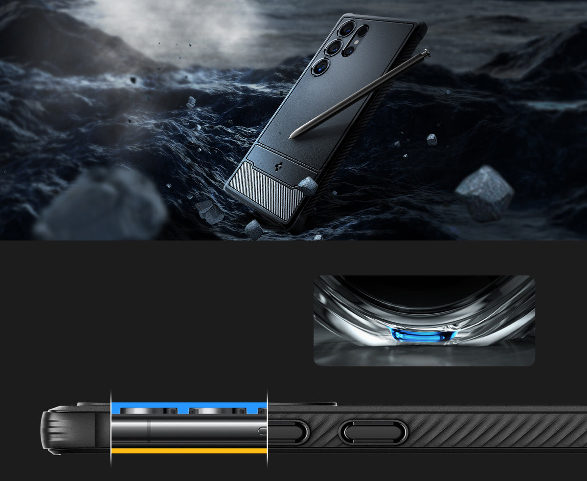 Schutzhülle für Galaxy S24 Ultra, Spigen Rugged Armor, Schwarz