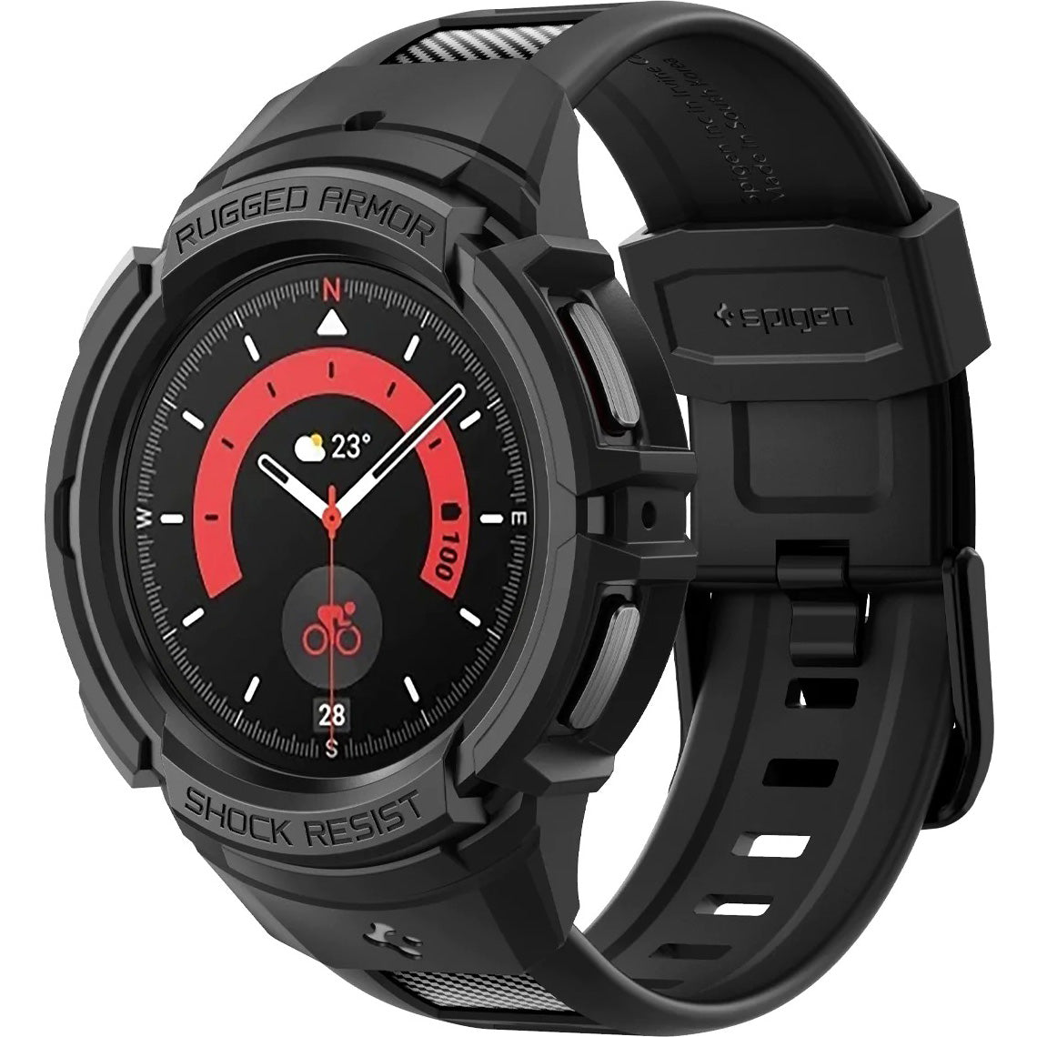 Schutzhülle Spigen Rugged Armor Pro für Galaxy Watch 5 Pro 45mm, Schwarz-Schwarz