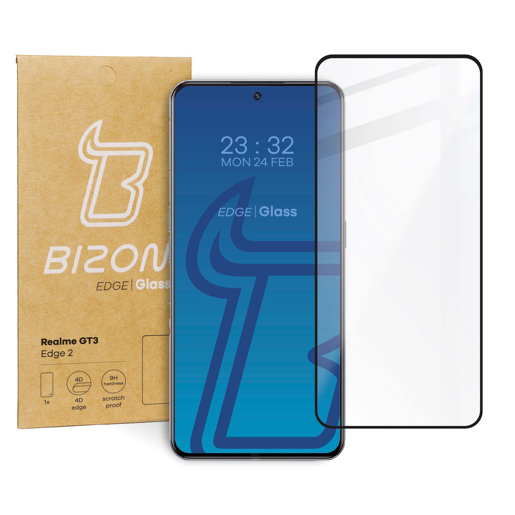 Gehärtetes Glas Bizon Glass Edge für Realme GT3, Schwarz