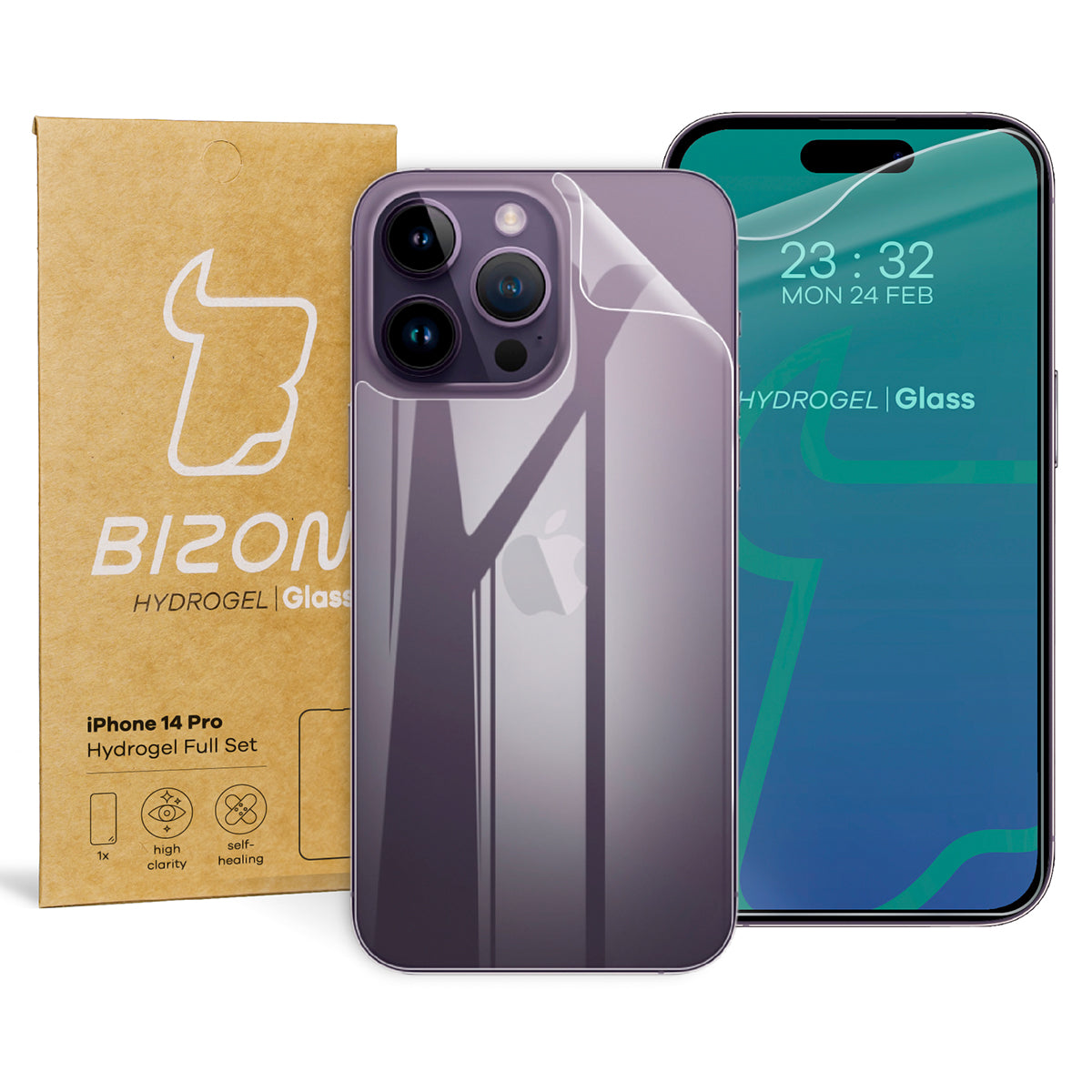 Hydrogel Folie für Display und Rückseite Bizon Film Hydrogel, iPhone 14 Pro, 2 Stück