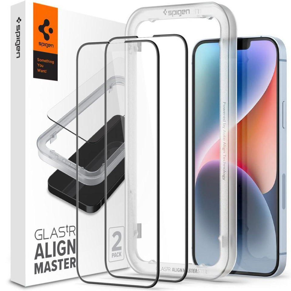 Glas für die Schutzhülle Spigen Glas.tR Slim FC AM 2-Pack iPhone 14 Plus / 13 Pro Max, schwarzer Rahmen