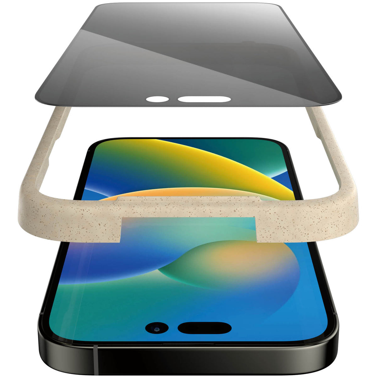 Gehärtetes Glas für das gesamte Display PanzerGlass Ultra-Wide Fit Privacy + EasyAligner für iPhone 14 Pro, Getönte mit schwarzer Rahmen