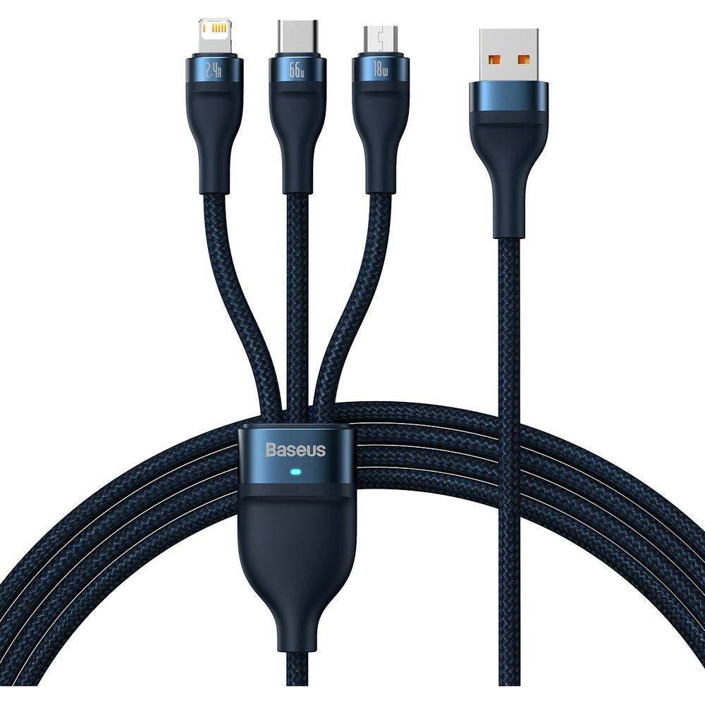Kabel Baseus Flash Series II 3in1 USB-A für USB-C/ Lighning/ MicroUSB, 1,2m, 66 W, dunkelblau