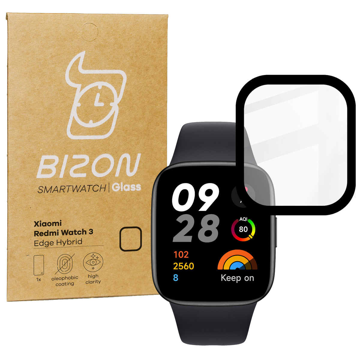 Hybrides Glas Bizon Glass Edge für Xiaomi Redmi Watch 3, Schwarz