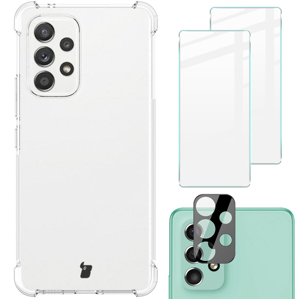 Schutzhülle + 2x Glas + Kameraschutz Bizon Case Clear Pack für Galaxy A53 5G, Transparent