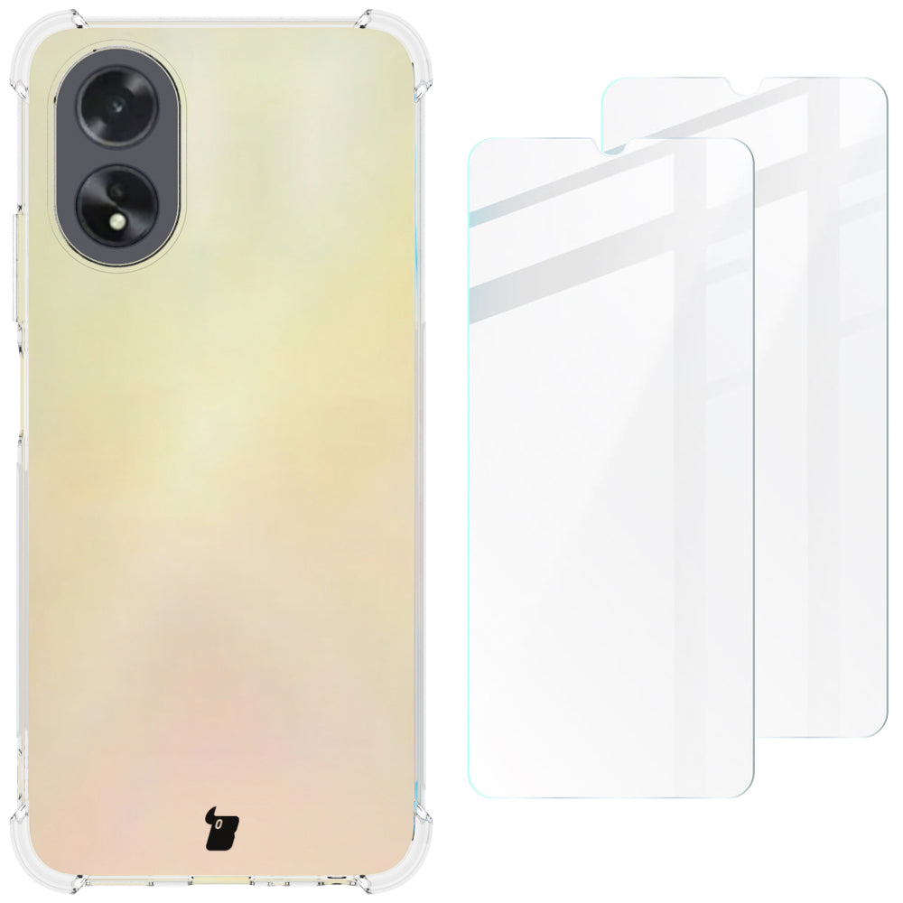 Schutzhülle + 2x Glas Bizon Case Clear Pack für Oppo A38 4G, Transparent
