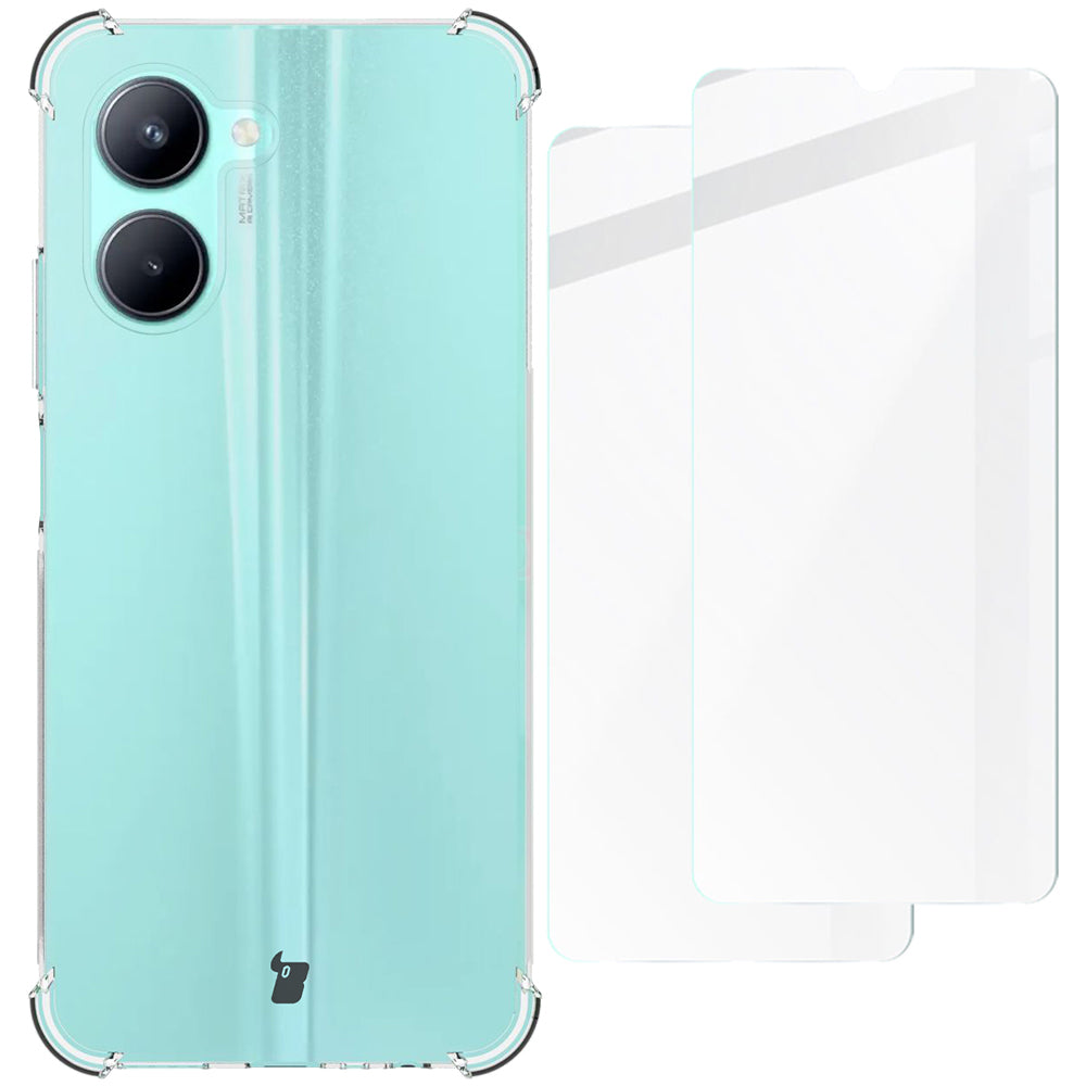Schutzhülle + 2x Glas Bizon Case Clear Pack für Realme C33, Transparent