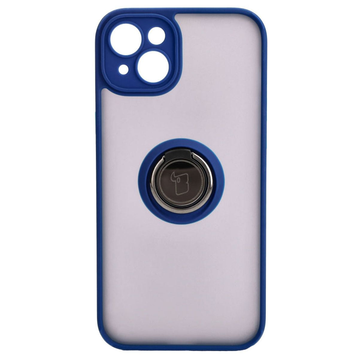 Handyhülle mit Fingergriff für iPhone 15 Plus, Bizon Case Hybrid Ring, getönt mit dunkelblauem Rahmen