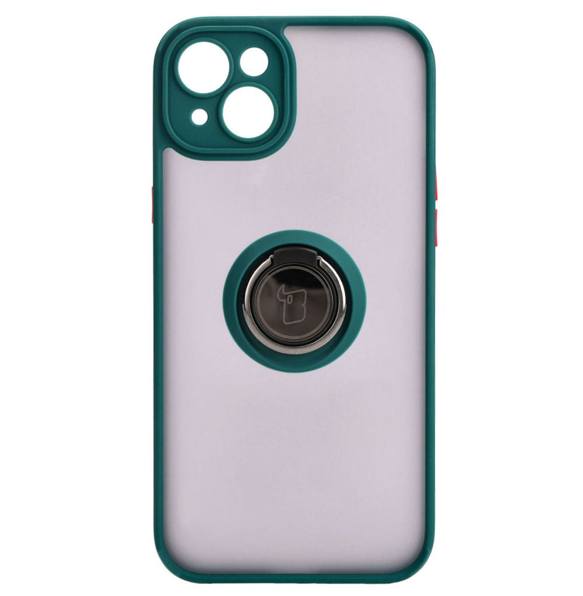 Handyhülle mit Fingergriff für iPhone 15 Plus, Bizon Case Hybrid Ring, getönt mit dunkelgrünem Rahmen
