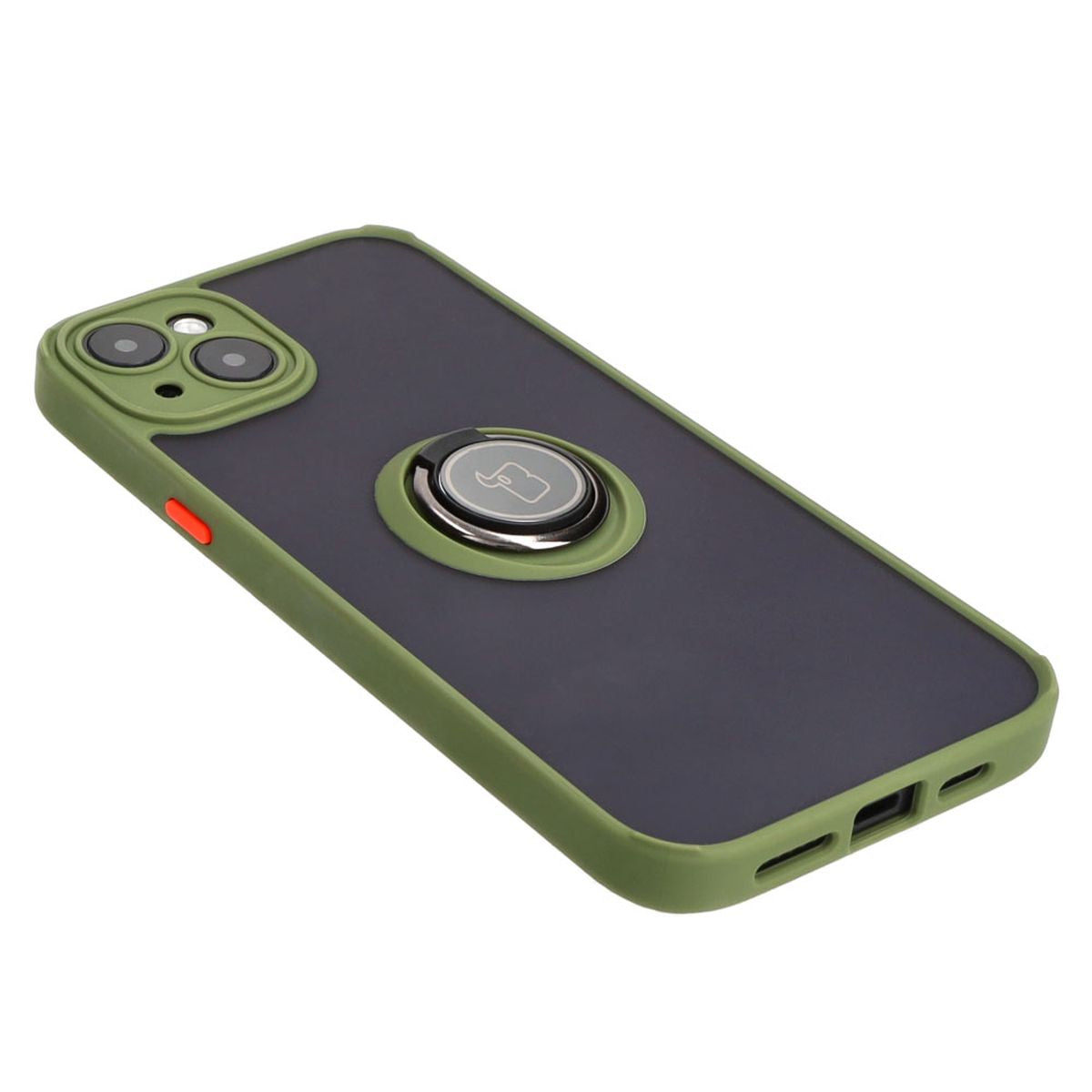 Handyhülle mit Fingergriff für iPhone 15 Plus, Bizon Case Hybrid Ring, getönt mit grünem Rahmen