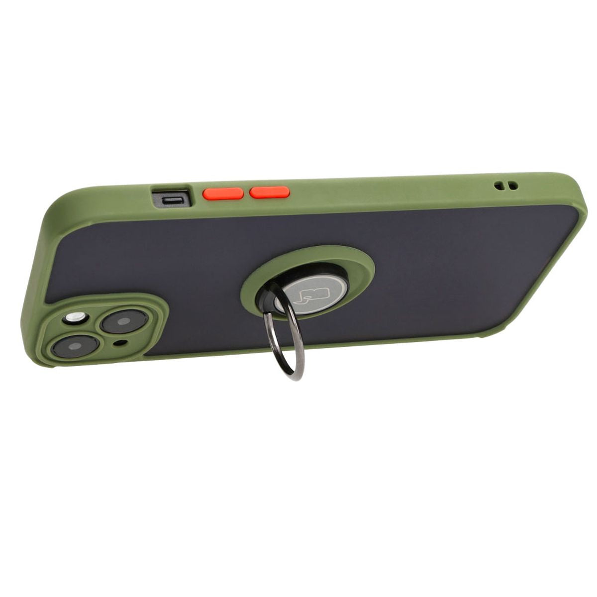 Handyhülle mit Fingergriff für iPhone 15 Plus, Bizon Case Hybrid Ring, getönt mit grünem Rahmen