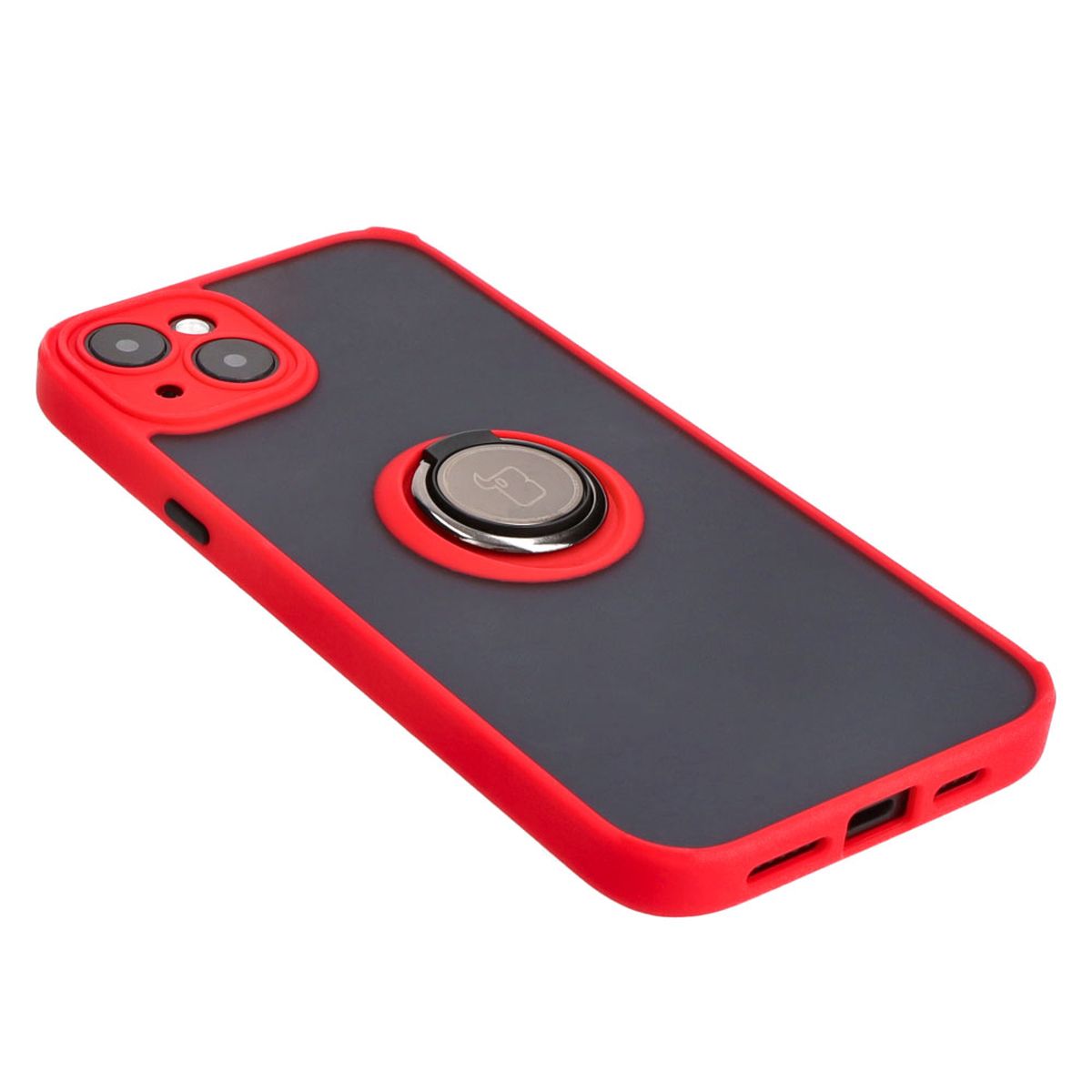 Handyhülle mit Fingergriff für iPhone 15 Plus, Bizon Case Hybrid Ring, getönt mit rotem Rahmen