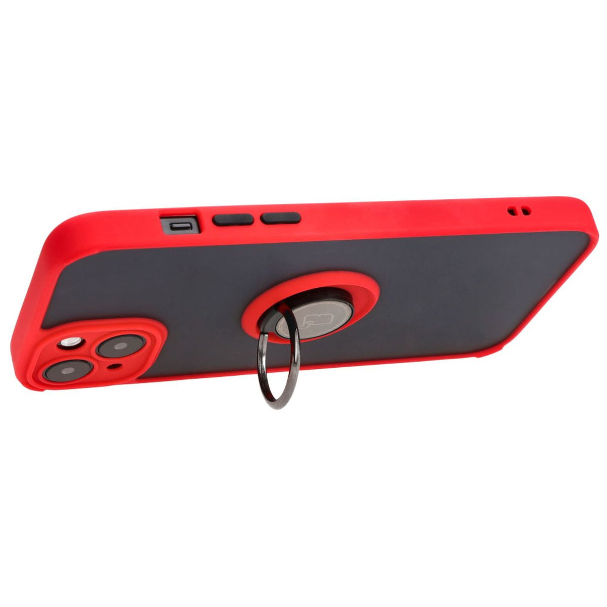 Handyhülle mit Fingergriff für iPhone 15 Plus, Bizon Case Hybrid Ring, getönt mit rotem Rahmen