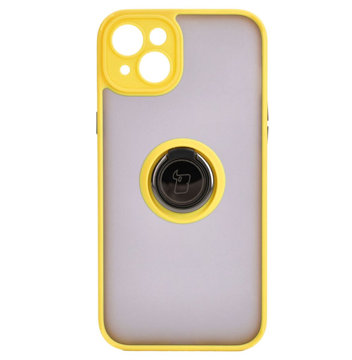 Handyhülle mit Fingergriff für iPhone 15 Plus, Bizon Case Hybrid Ring, getönt mit gelbem Rahmen