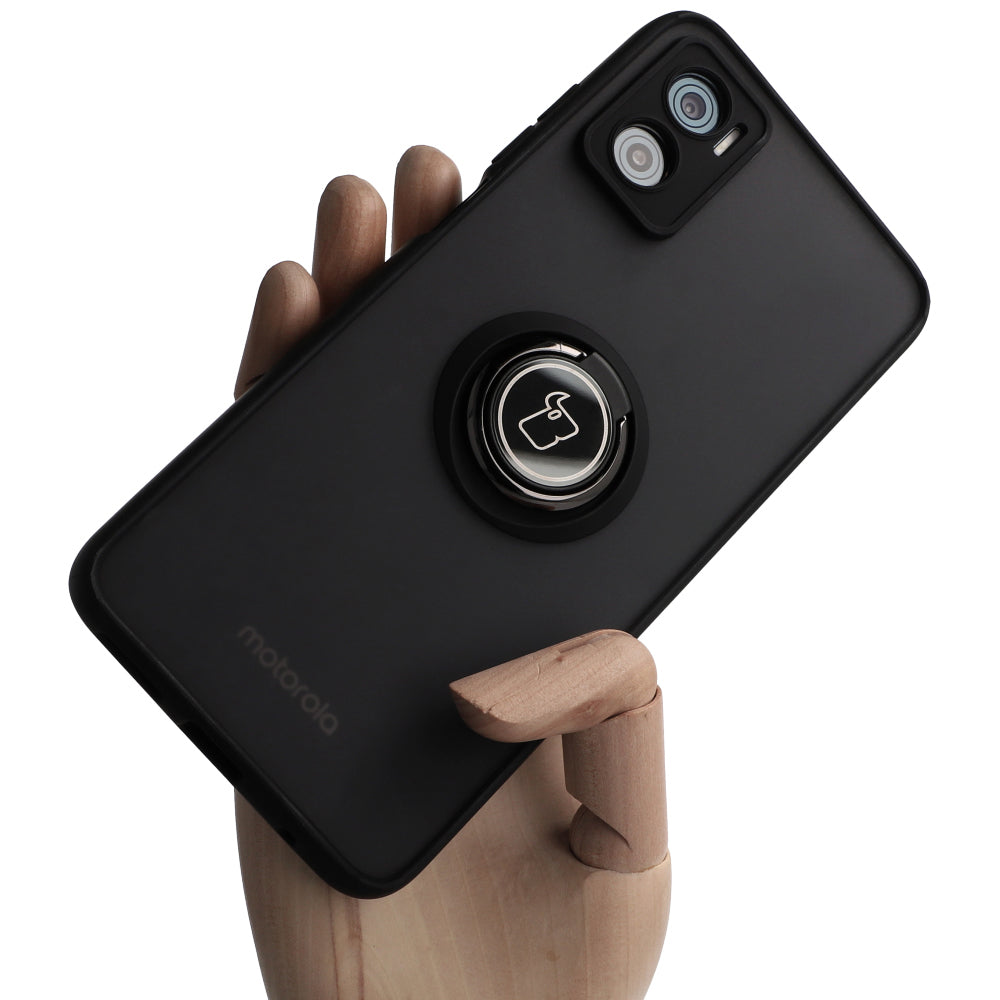 Handyhülle mit Fingergriff für Motorola Moto E22 / E22i, Bizon Case Hybrid Ring, getönt mit schwarzem Rahmen