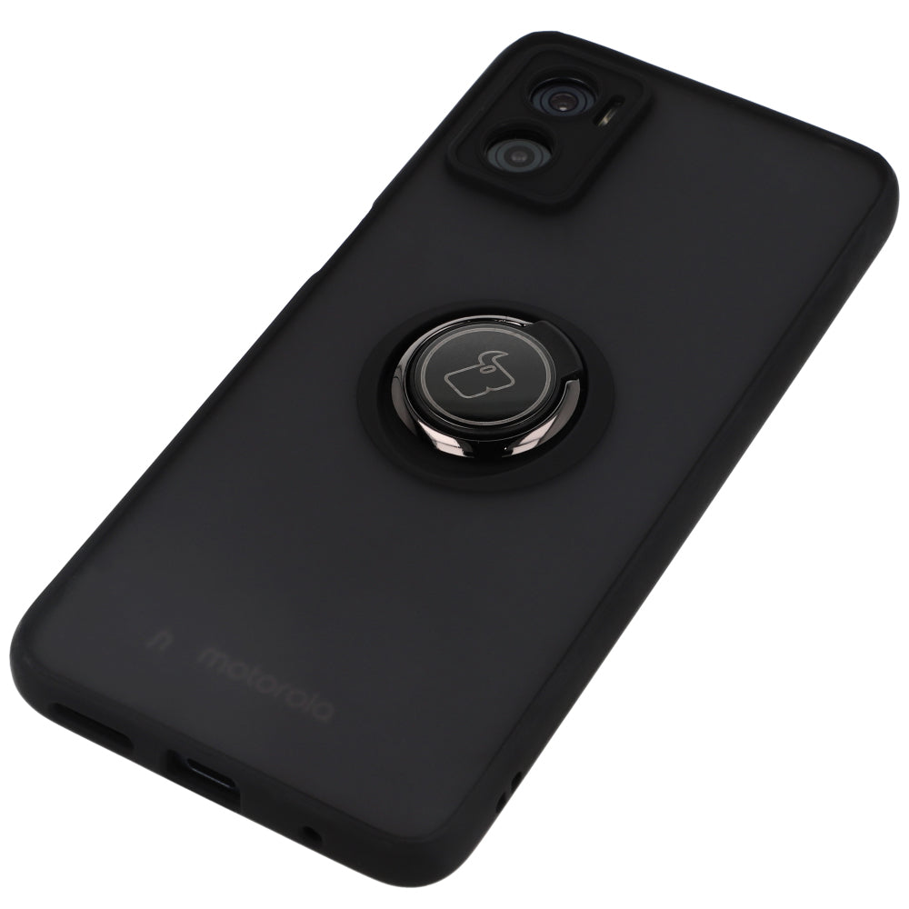 Handyhülle mit Fingergriff für Motorola Moto E22 / E22i, Bizon Case Hybrid Ring, getönt mit schwarzem Rahmen