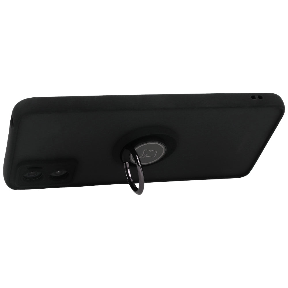 Handyhülle mit Fingergriff für Motorola Moto E22 / E22i, Bizon Case Hybrid Ring, getönt mit schwarzem Rahmen