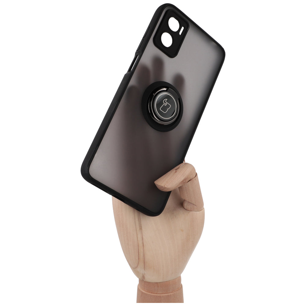 Handyhülle mit Fingergriff für Motorola Moto E22 / E22i, Bizon Case Hybrid Ring, getönt mit schwarzem Rahmen