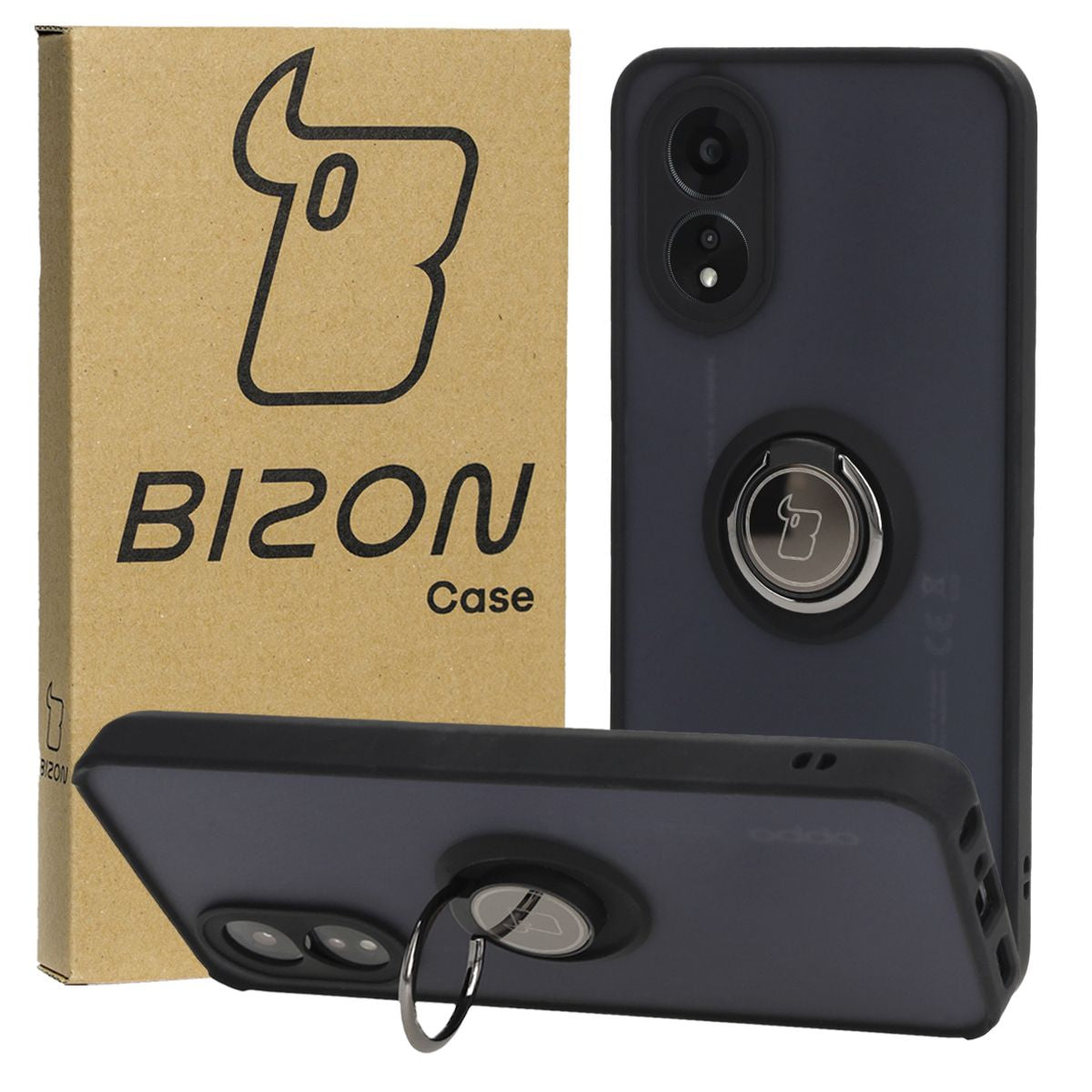 Handyhülle mit Fingergriff für Oppo A38 4G, Bizon Case Hybrid Ring, getönt mit schwarzem Rahmen