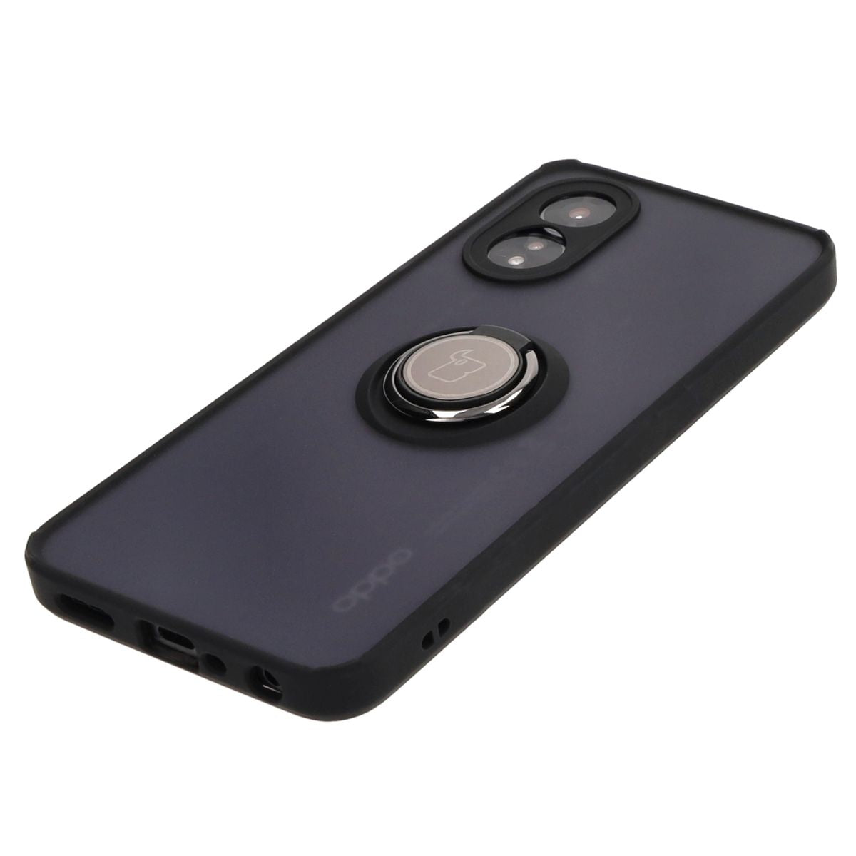 Handyhülle mit Fingergriff für Oppo A38 4G, Bizon Case Hybrid Ring, getönt mit schwarzem Rahmen