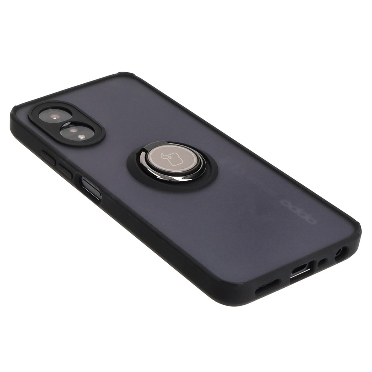 Handyhülle mit Fingergriff für Oppo A38 4G, Bizon Case Hybrid Ring, getönt mit schwarzem Rahmen