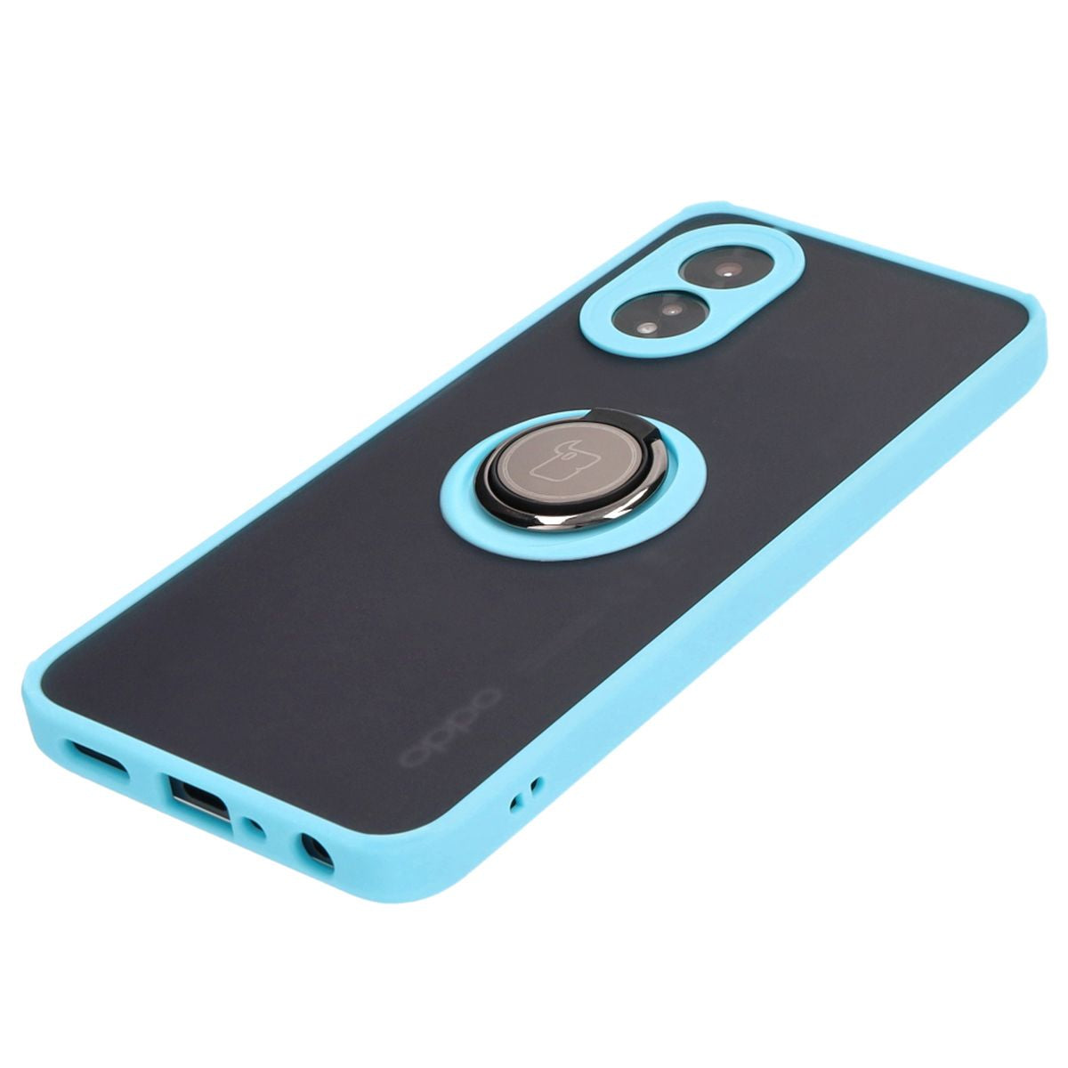 Handyhülle mit Fingergriff für Oppo A38 4G, Bizon Case Hybrid Ring, getönt mit hellblauem Rahmen