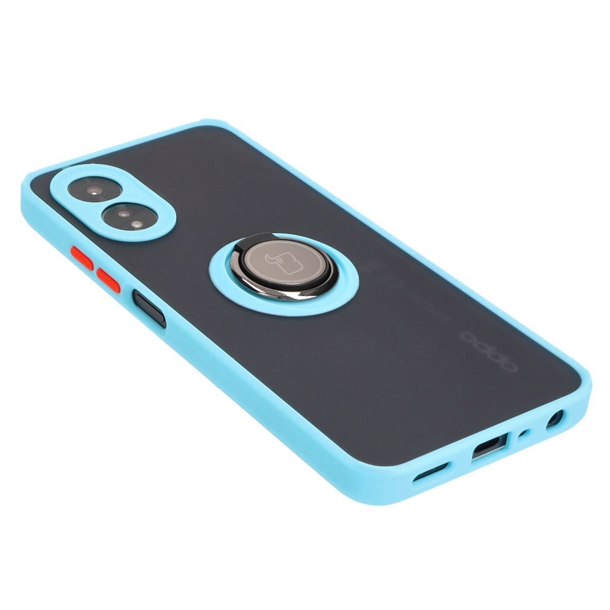 Handyhülle mit Fingergriff für Oppo A38 4G, Bizon Case Hybrid Ring, getönt mit hellblauem Rahmen