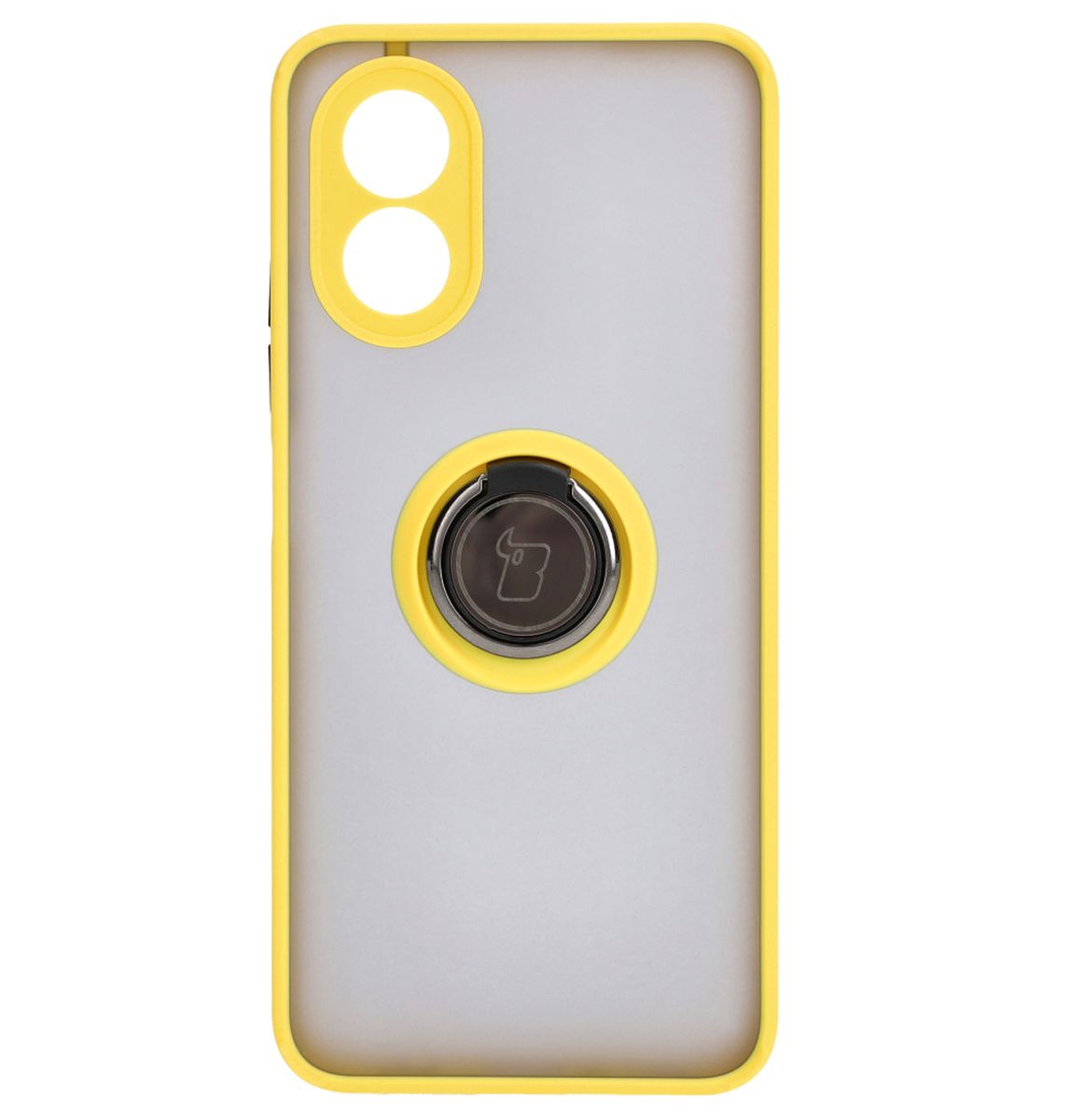Handyhülle mit Fingergriff für Oppo A38 4G, Bizon Case Hybrid Ring, getönt mit gelbem Rahmen