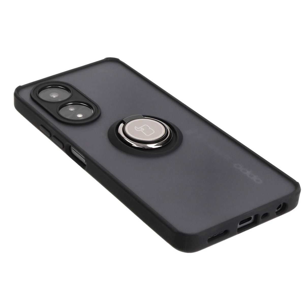 Handyhülle mit Fingergriff für Oppo A58 4G, Bizon Case Hybrid Ring, getönt mit schwarzem Rahmen